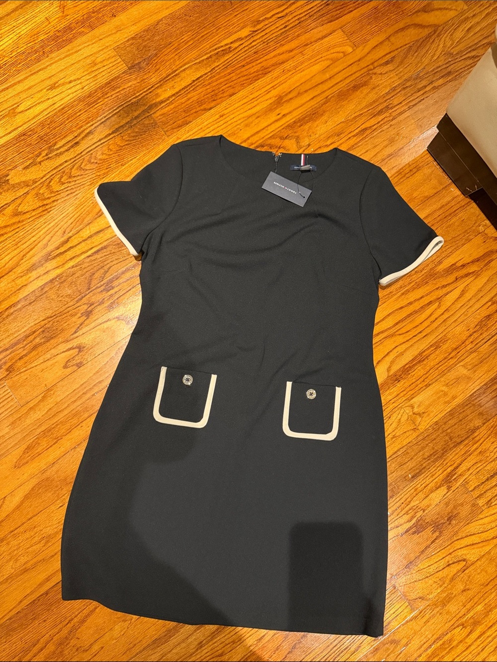 Tommy Hilfiger Black Mini Dress with Cream Trim